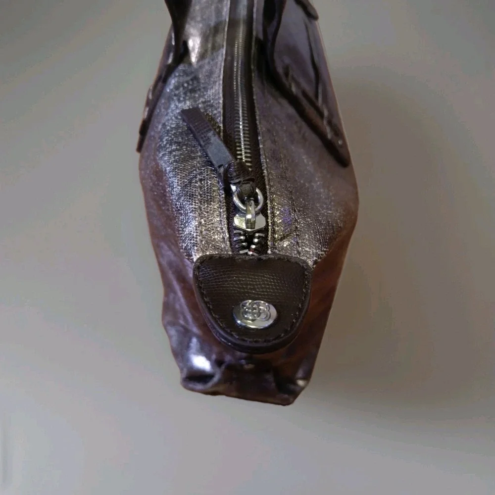 Stella & Dot Metallic Bronze Sz L Tote Weekender Travel Bag Leather Trim EUC VTG